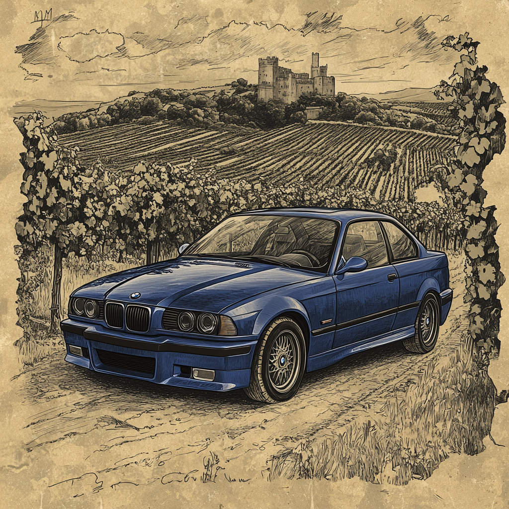 Vintage BMW M3 (E36) in Sepia Vineyard Scene