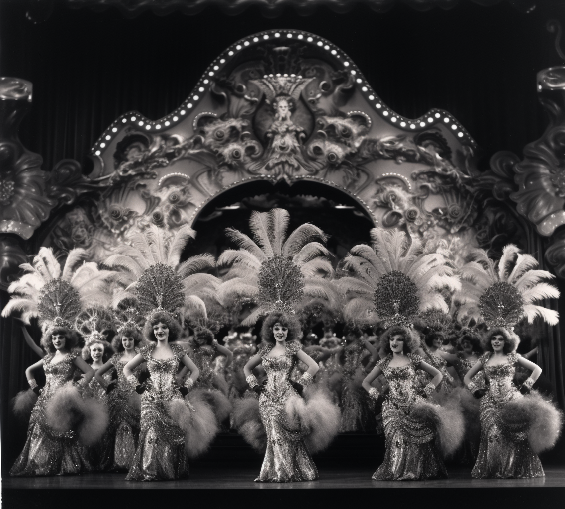 Vintage black-and-white photo of Golden Age Las Vegas showgirls.