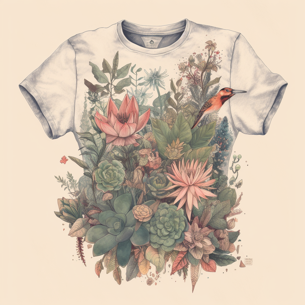 Vintage botanical print t-shirt design with rare plants.