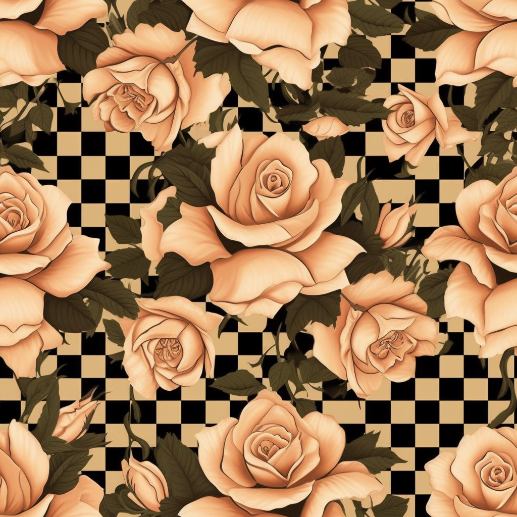 Vintage-inspired houndstooth and Chanel rose design.