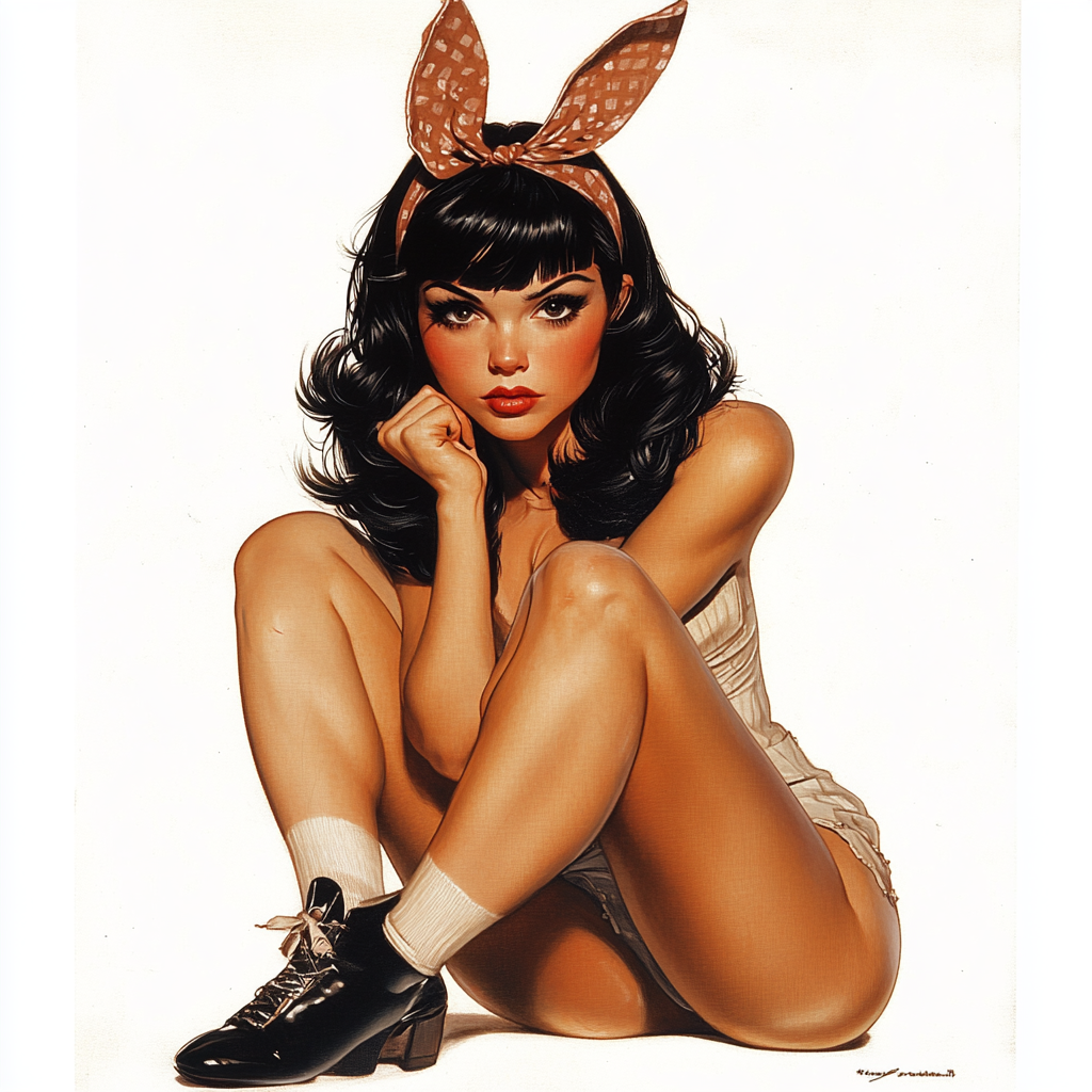 Vintage style poster of girl and bunny.