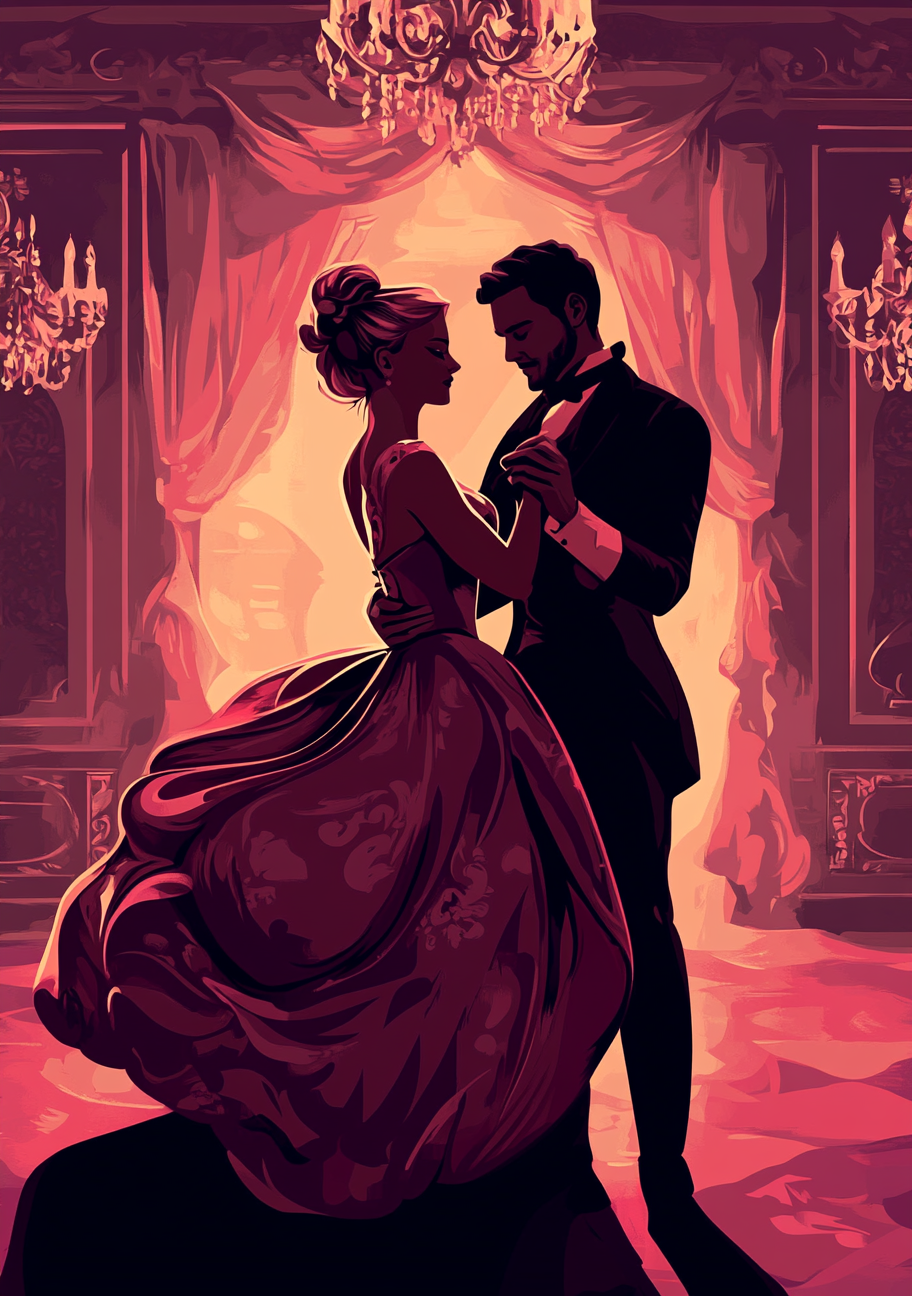 Vintage-style poster: Couple dancing at music ball