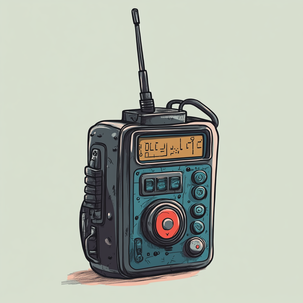 Vintage walkie-talkie illustration in dynamic animation style.