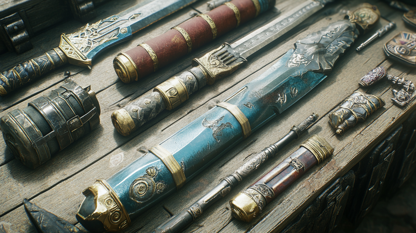 Vivid 4K ultra detailed D&D weapon loot.