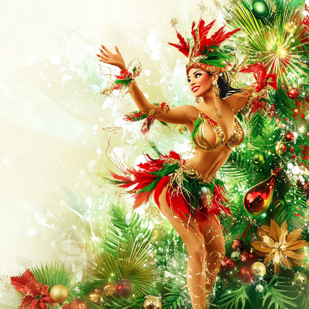 Vivid Christmas Samba Dancer Invitation Background