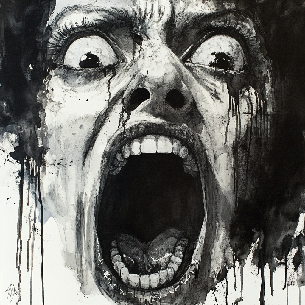 Vivid Fear Painting in Black and White