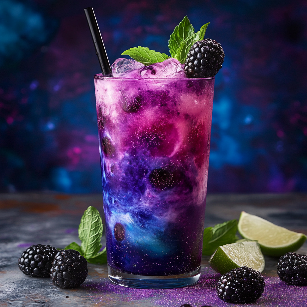 Vivid and creamy cocktail with berry and cream.