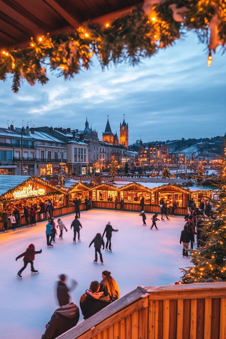 Vivid winter scene at Maria Pita Square, Coruña, Spain.