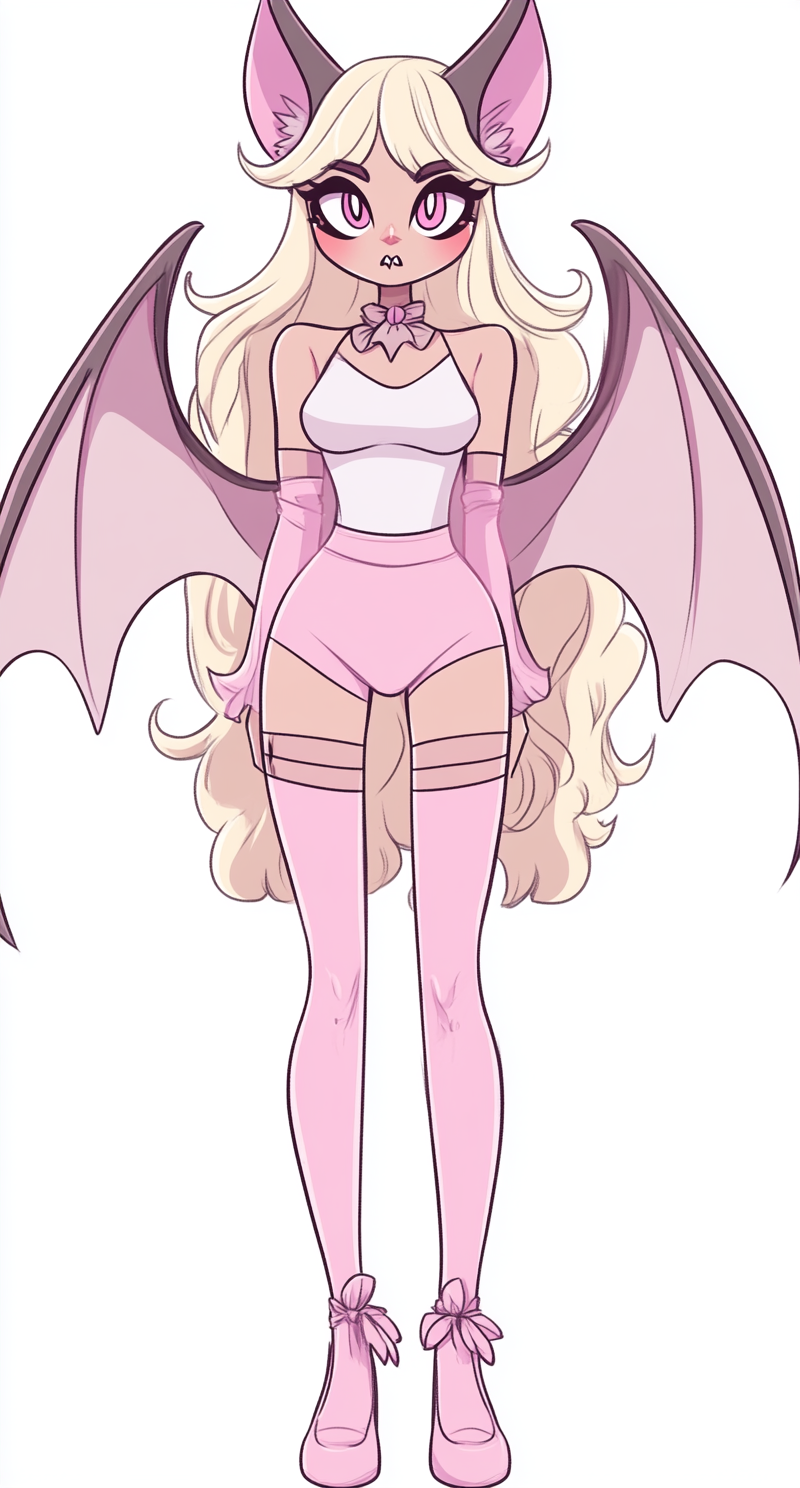 Vivziepop Style Pink Bat-Girl Character Illustration