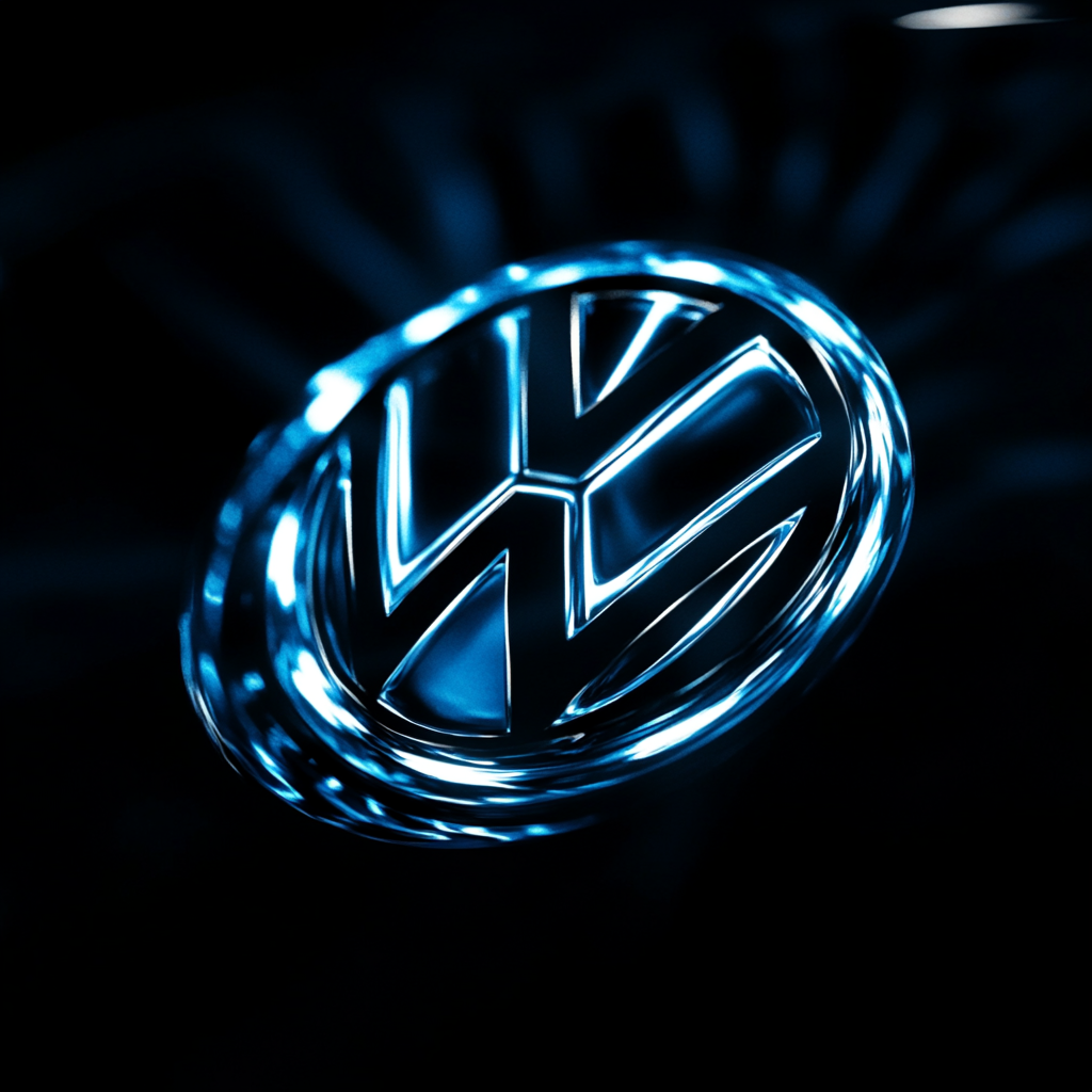 Volkswagen logo in abstract graphic style with blue energy.