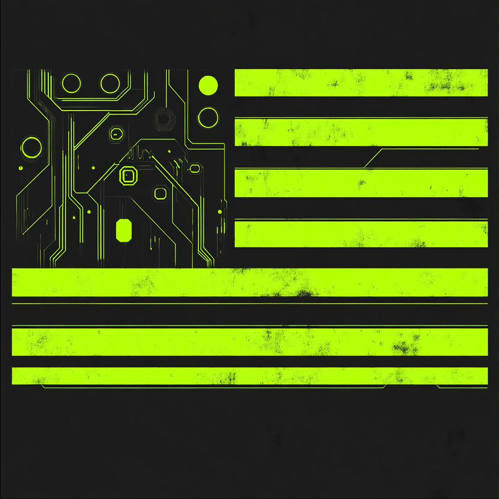 War 1 flag design with cyberpunk corpo elements.