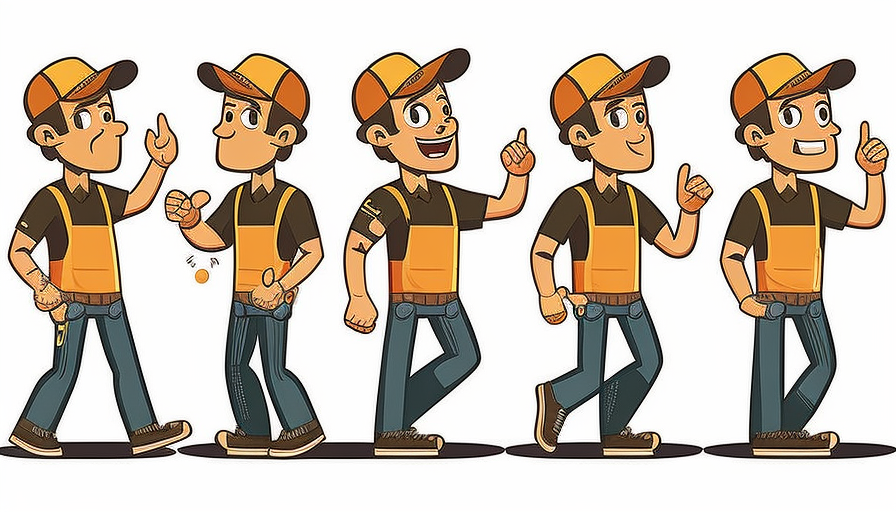 Warehouse worker illustration in cute cartoon style, six panels.