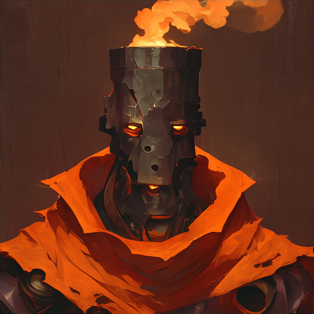 Warforged Droid Portrait in Anime Style Oil Painting