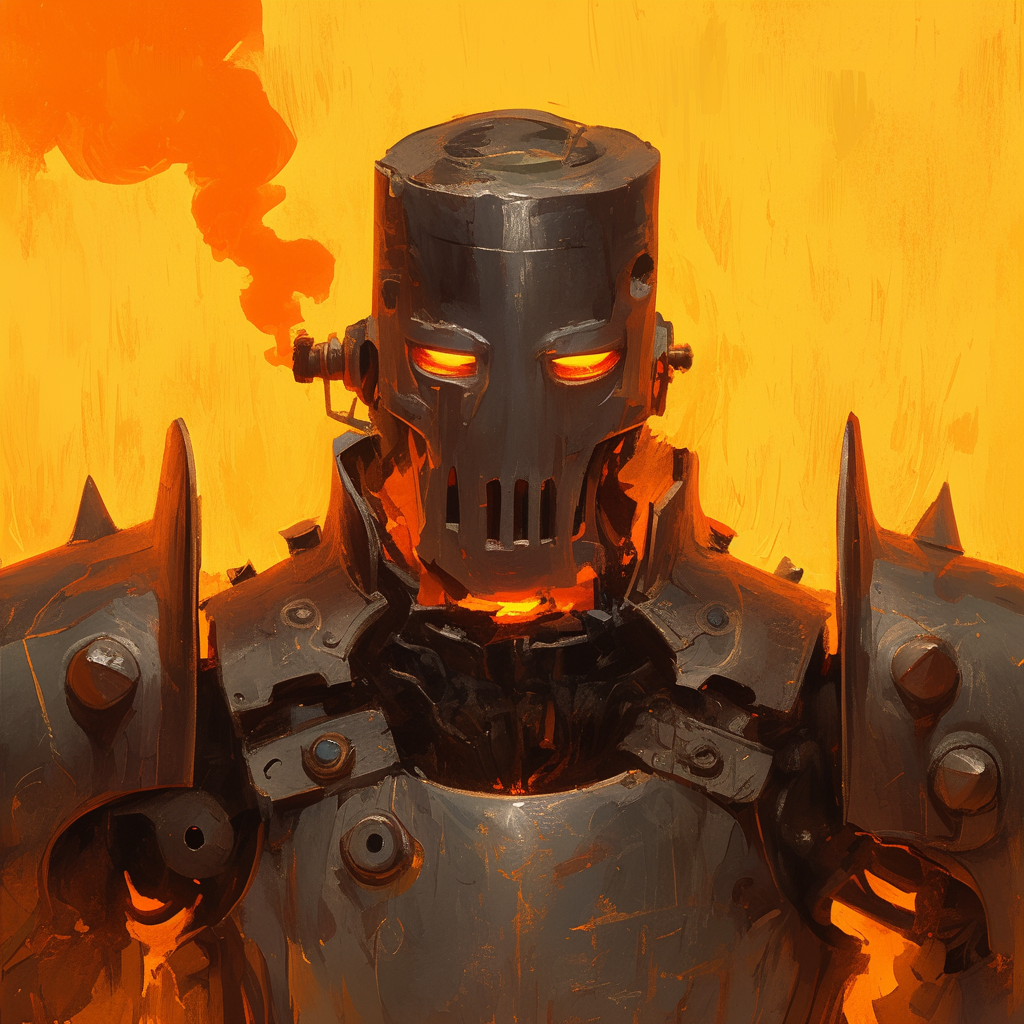 Warforged Droid Portrait with Glowing Orange Eyes