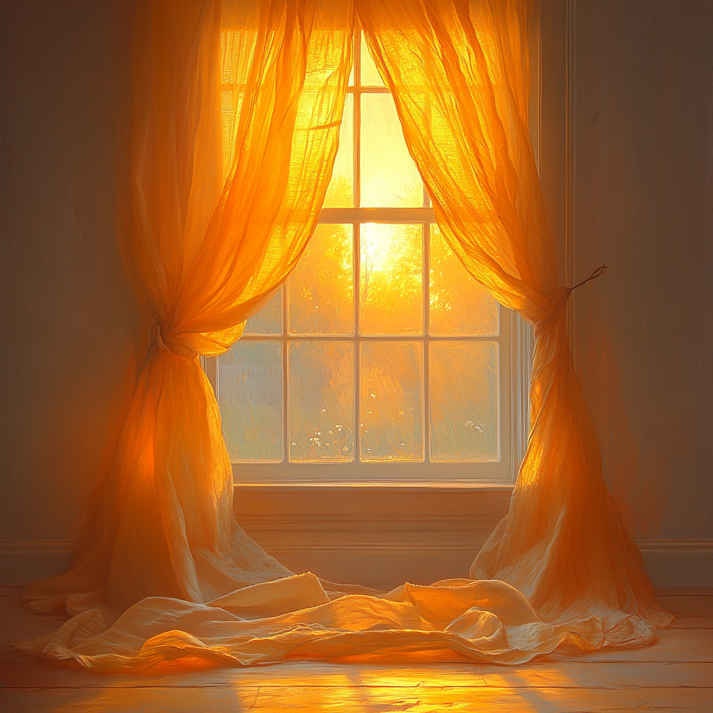 Warm sunlight through window casts tranquil room glow.