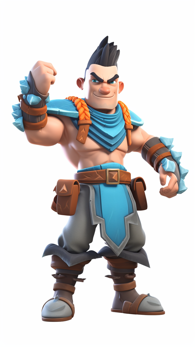 Warrior game character, arms out, no weapons, detailed design.