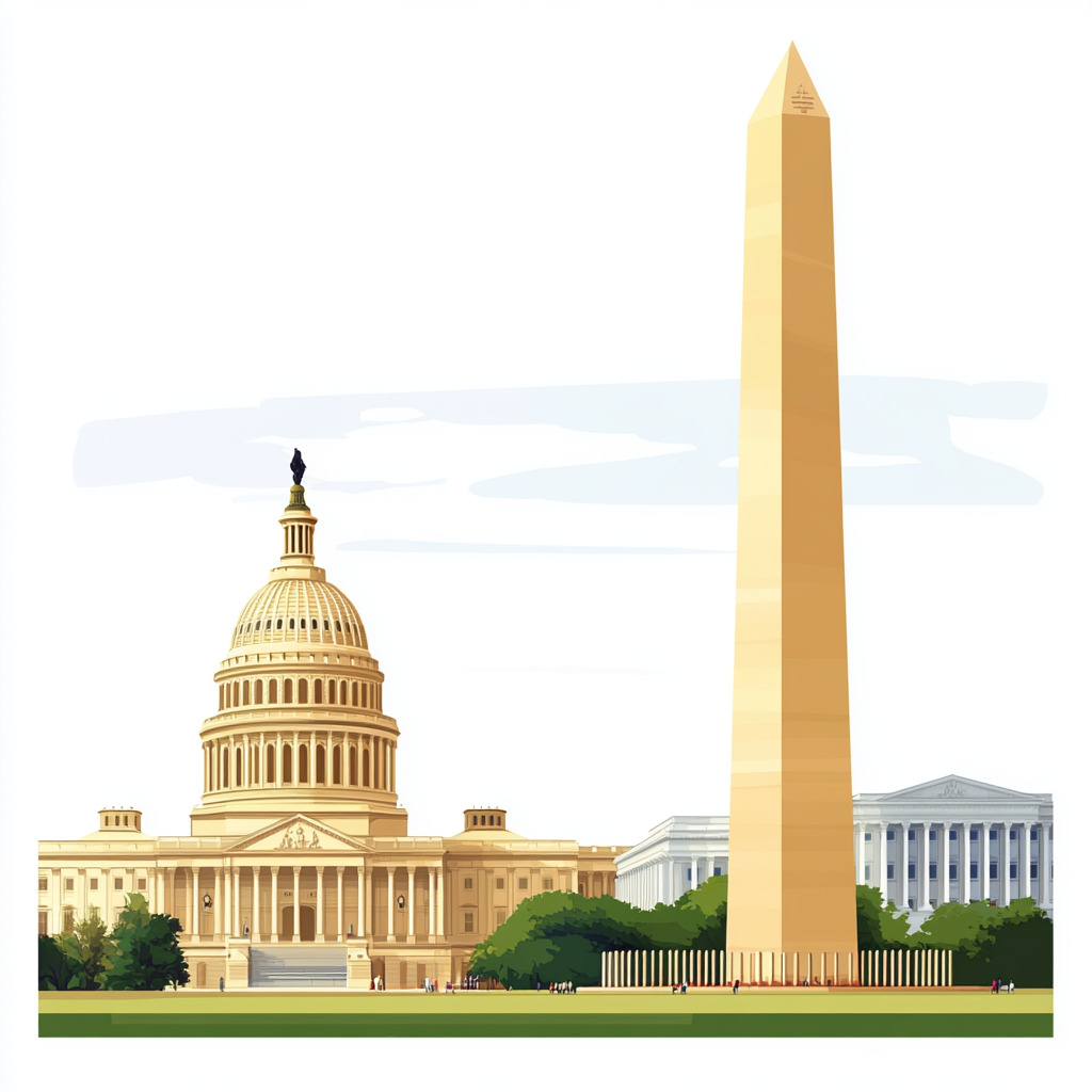 Washington Monument and Capitol Building in Vector Style