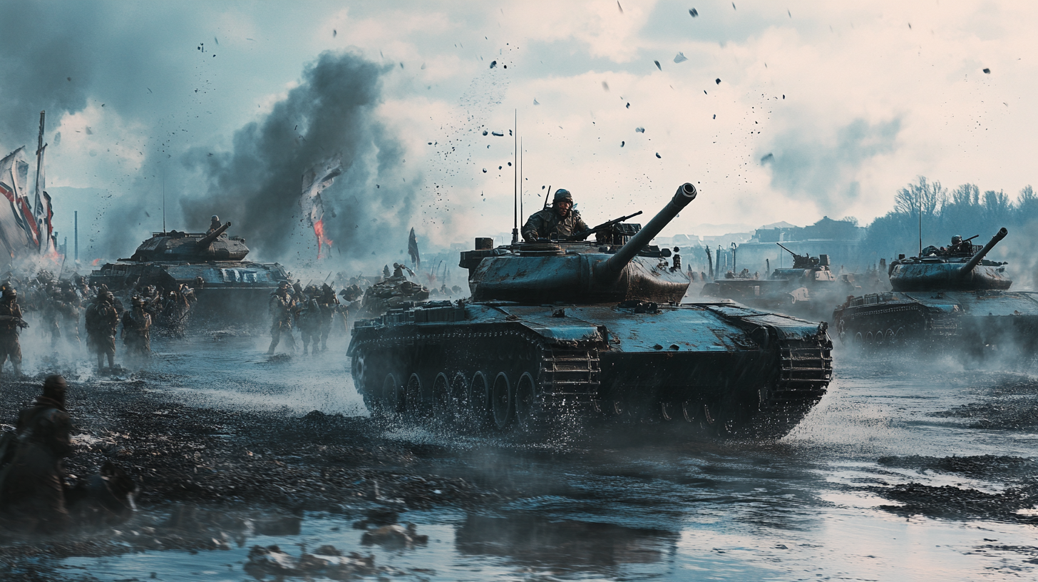 Washington tanks driving in hyper-realistic image.