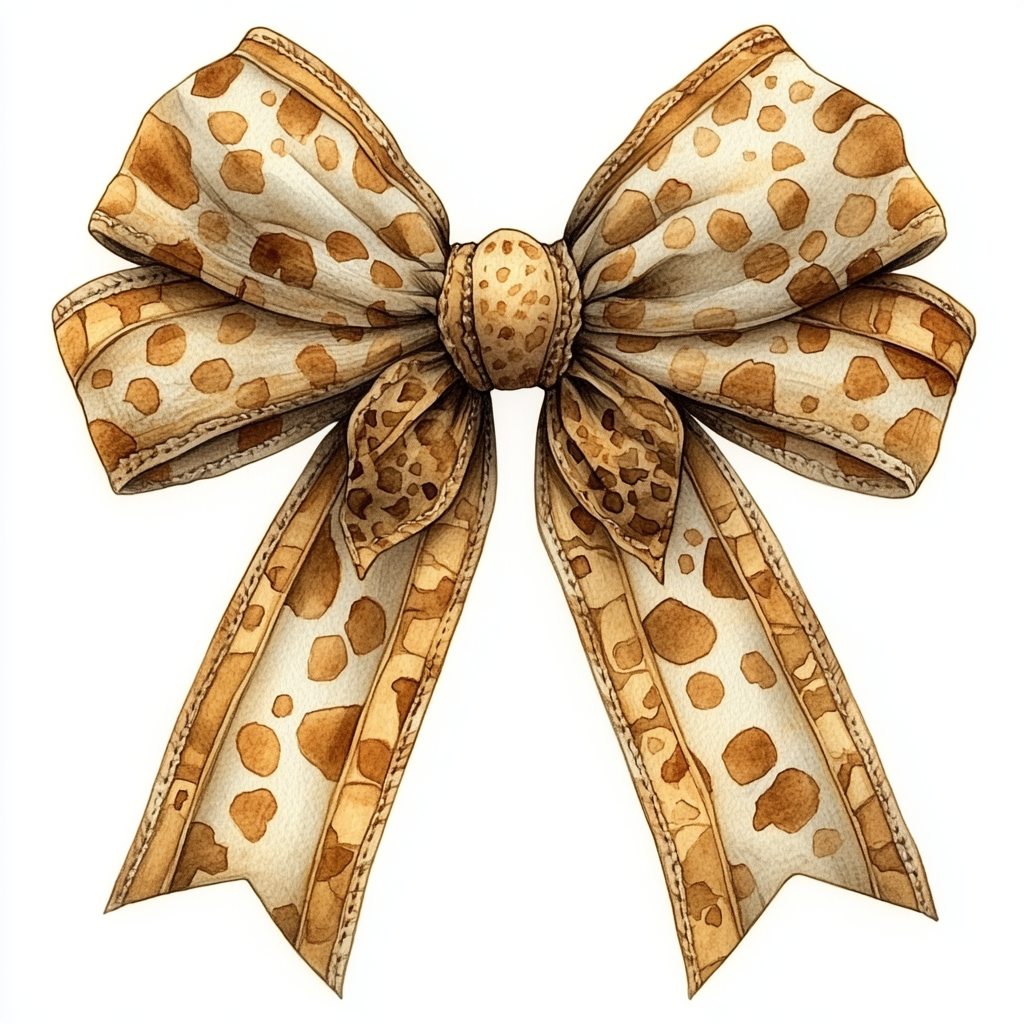 Watercolor Giraffe Print Bow Design on White Background