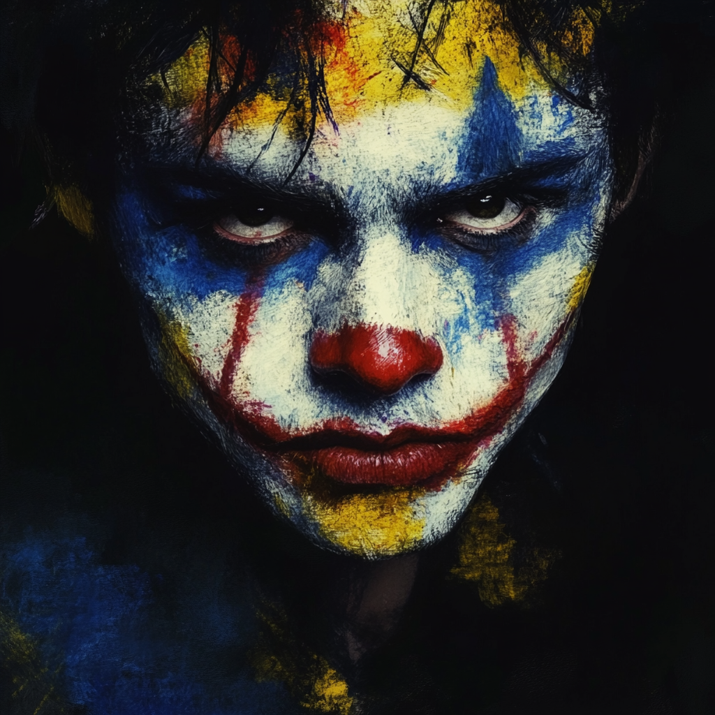Watercolor Portrait: Sad Young Man with Clown Makeup