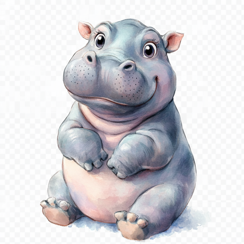 Watercolor hand painted pastel cute safari hippopotamus.