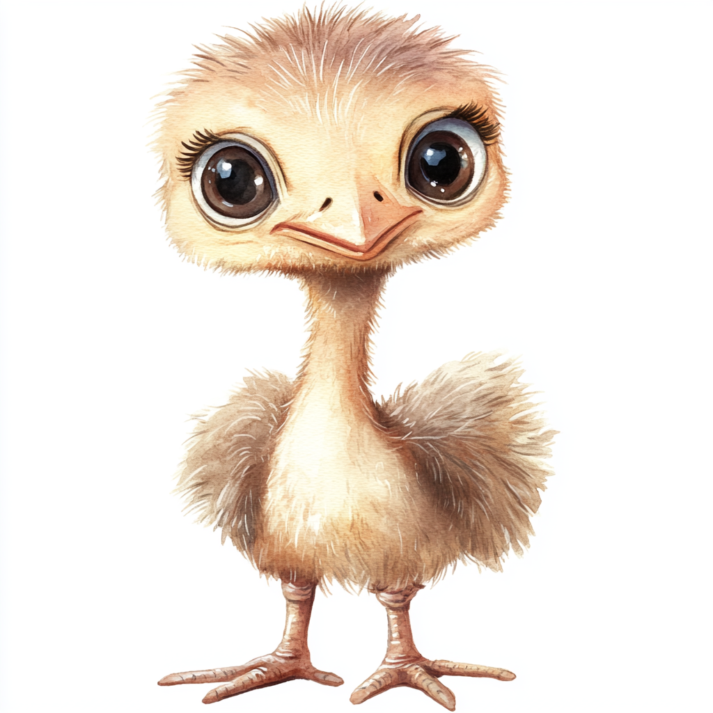 Watercolor hand painted pastel safari baby ostrich.