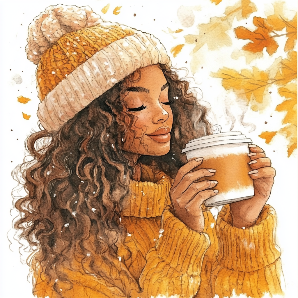 Watercolor illustration of boho Latina woman in fall.