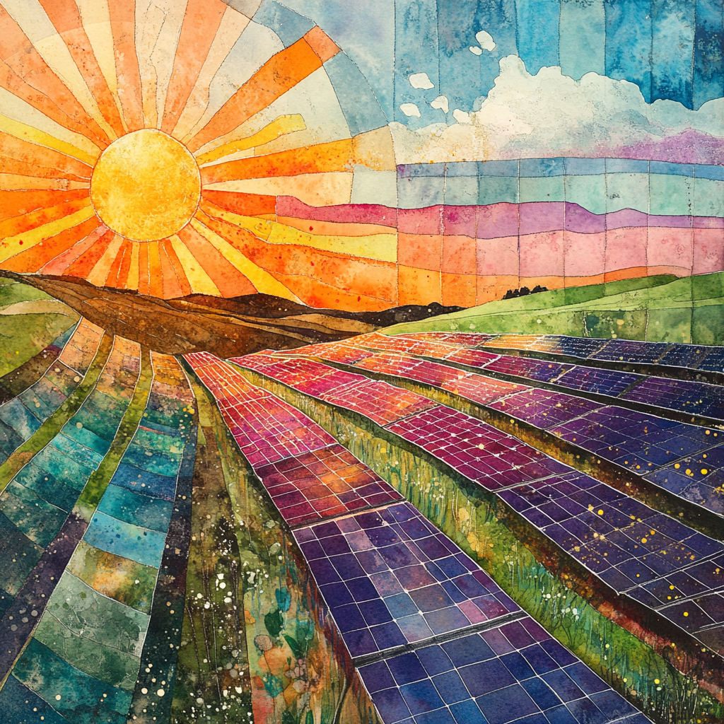 Watercolor of Solar Energy: Success with Recycling Panels.