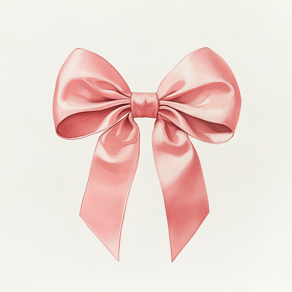 Watercolor painting of a pink bow with loops.