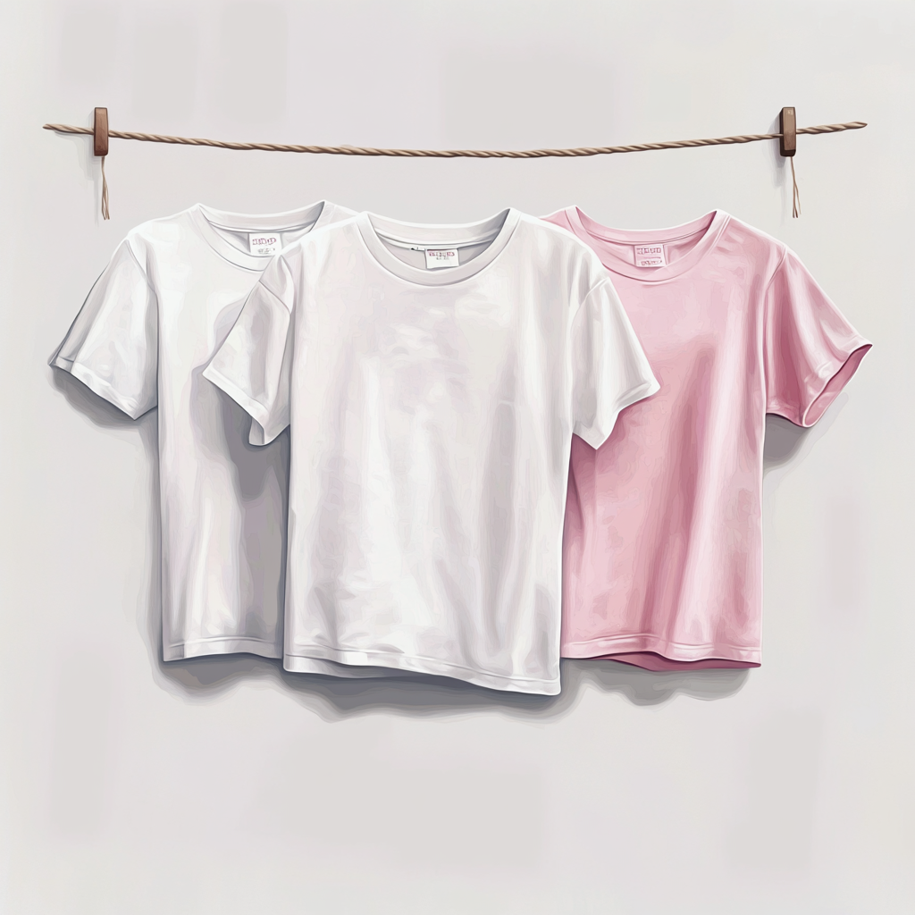 Watercolor painting of clean t-shirts on fabric cord