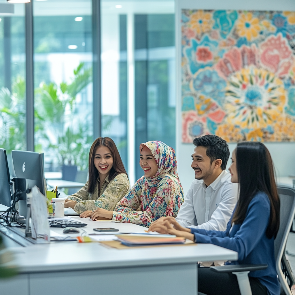 Website banner with young Malay entrepreneur and colleagues.