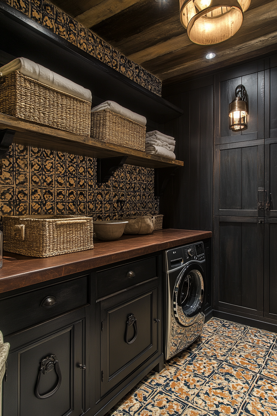 Western Gothic laundry room with leather and lace details