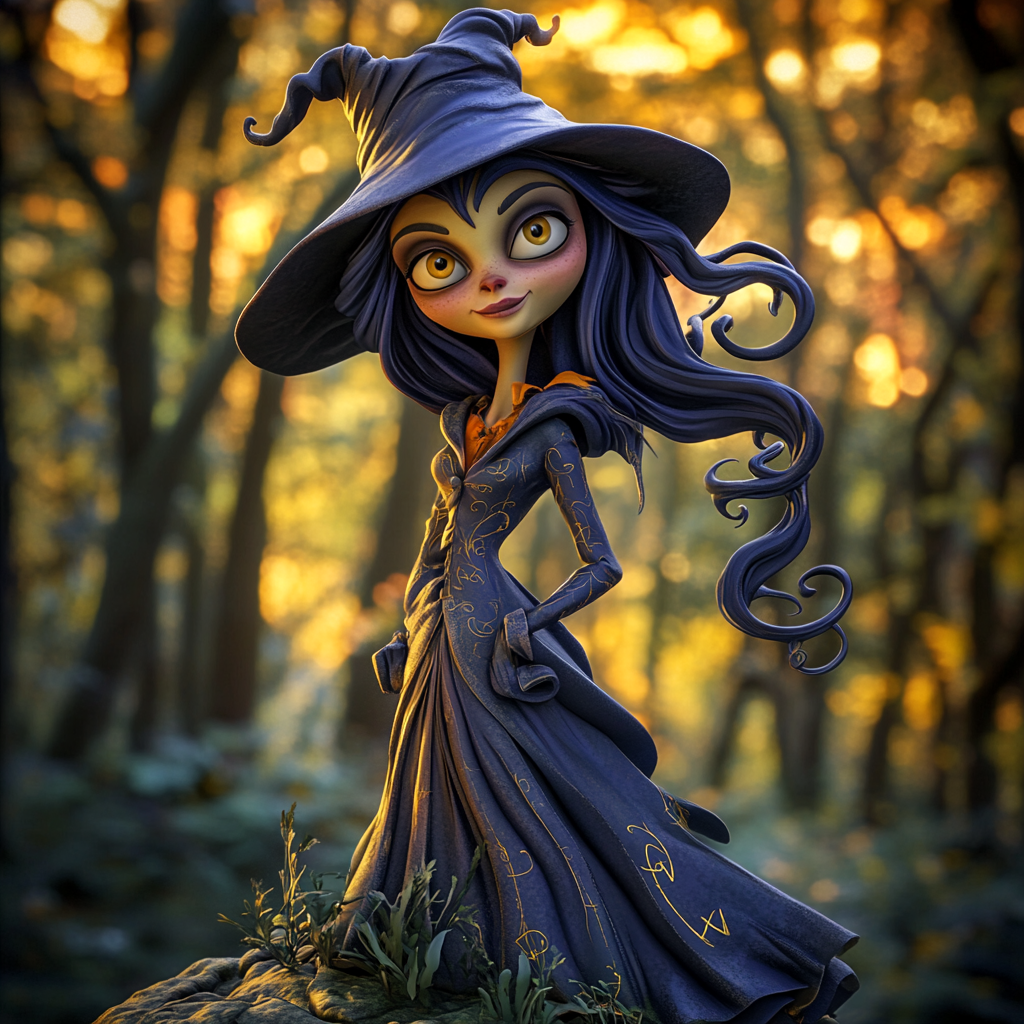 Whimsical Disney Witch in Enchanting Forest Setting Luminous