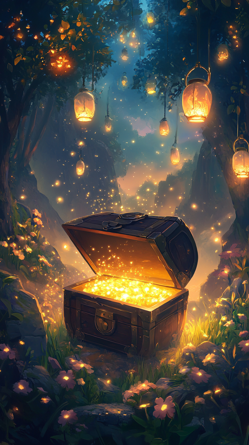 Whimsical Disney-style Smartphone Portrait with Treasure Chest Landscape