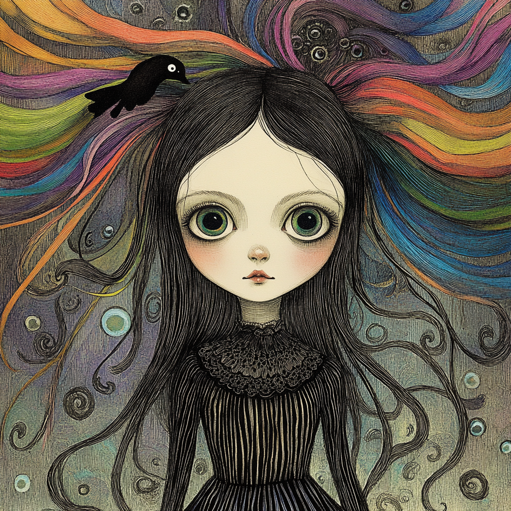 Whimsical Doll in Dreamlike Rainbow World