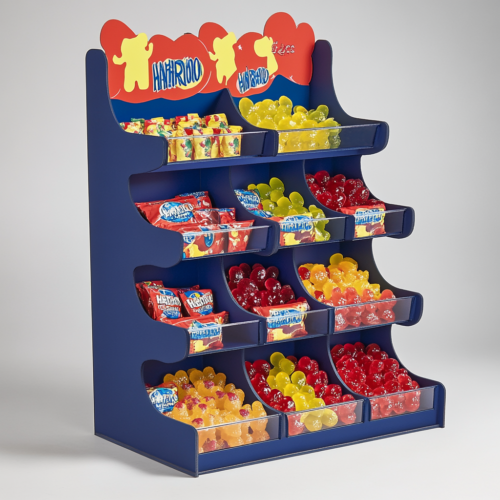 Whimsical Navy Blue Cardboard Candy Stand Design