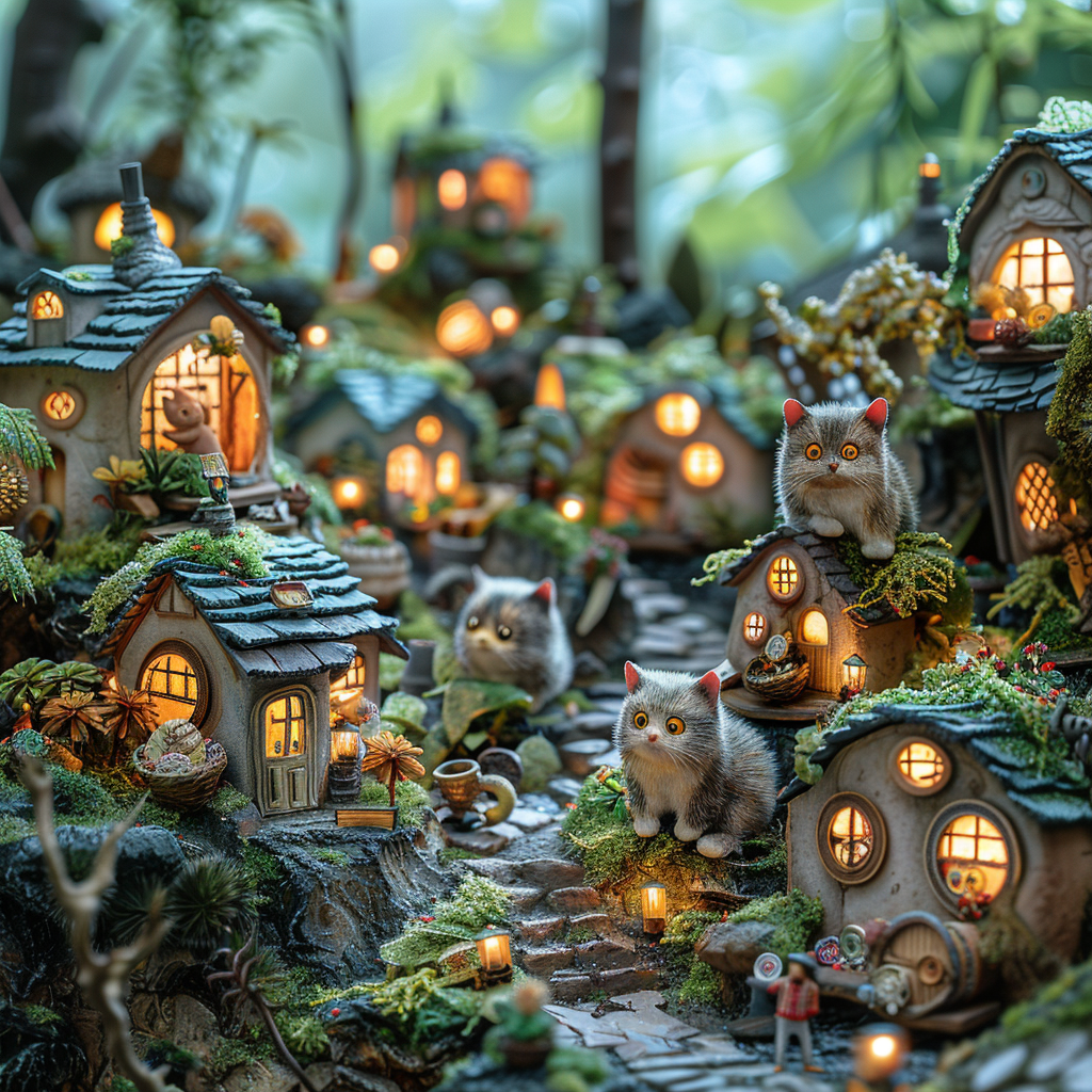 Whimsical Studio Ghibli-inspired tiny village in human home.