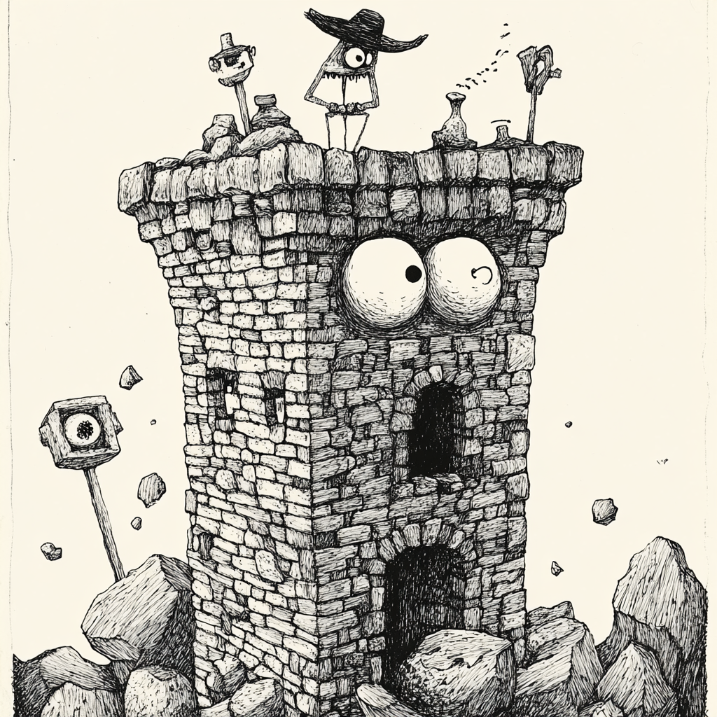 Whimsical Tower: Edward Gorey-inspired Illustration