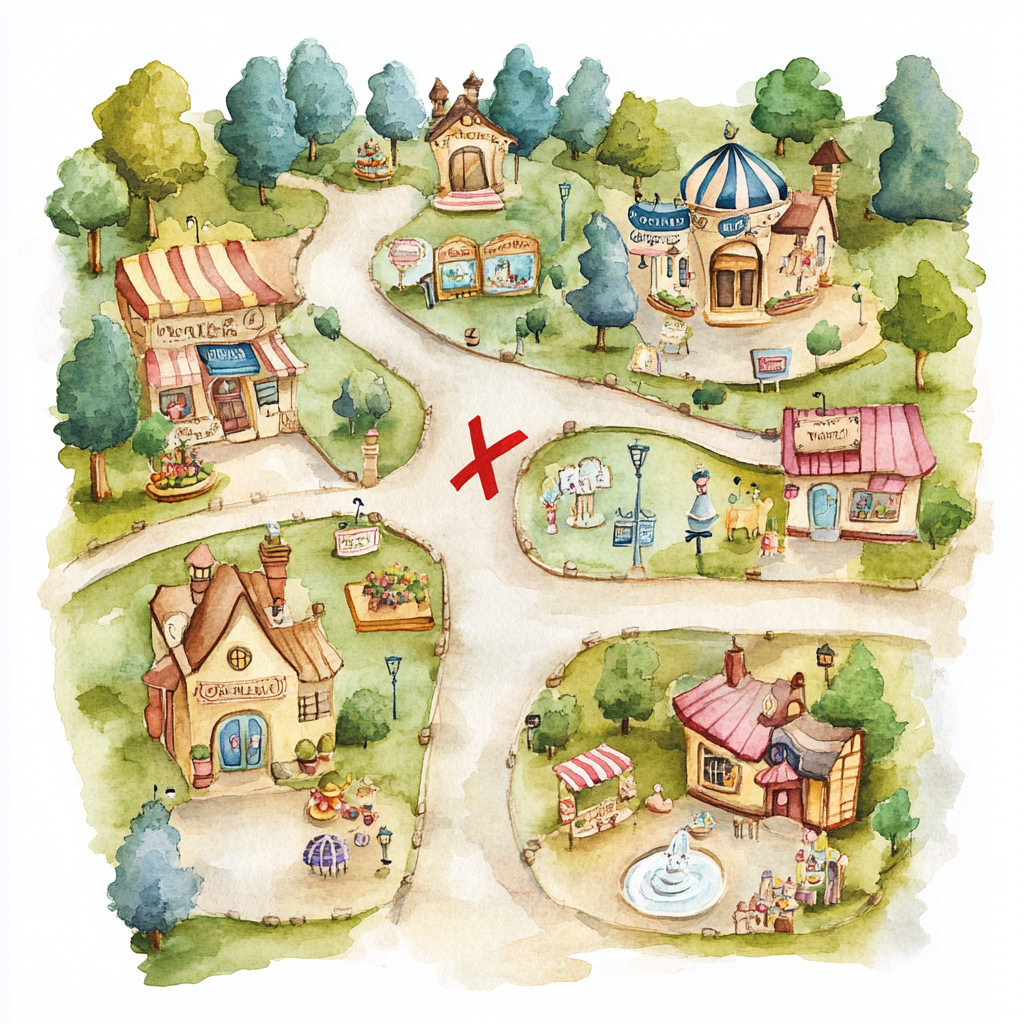 Whimsical Treasure Map Watercolor Illustration: Mall Fairy Tale