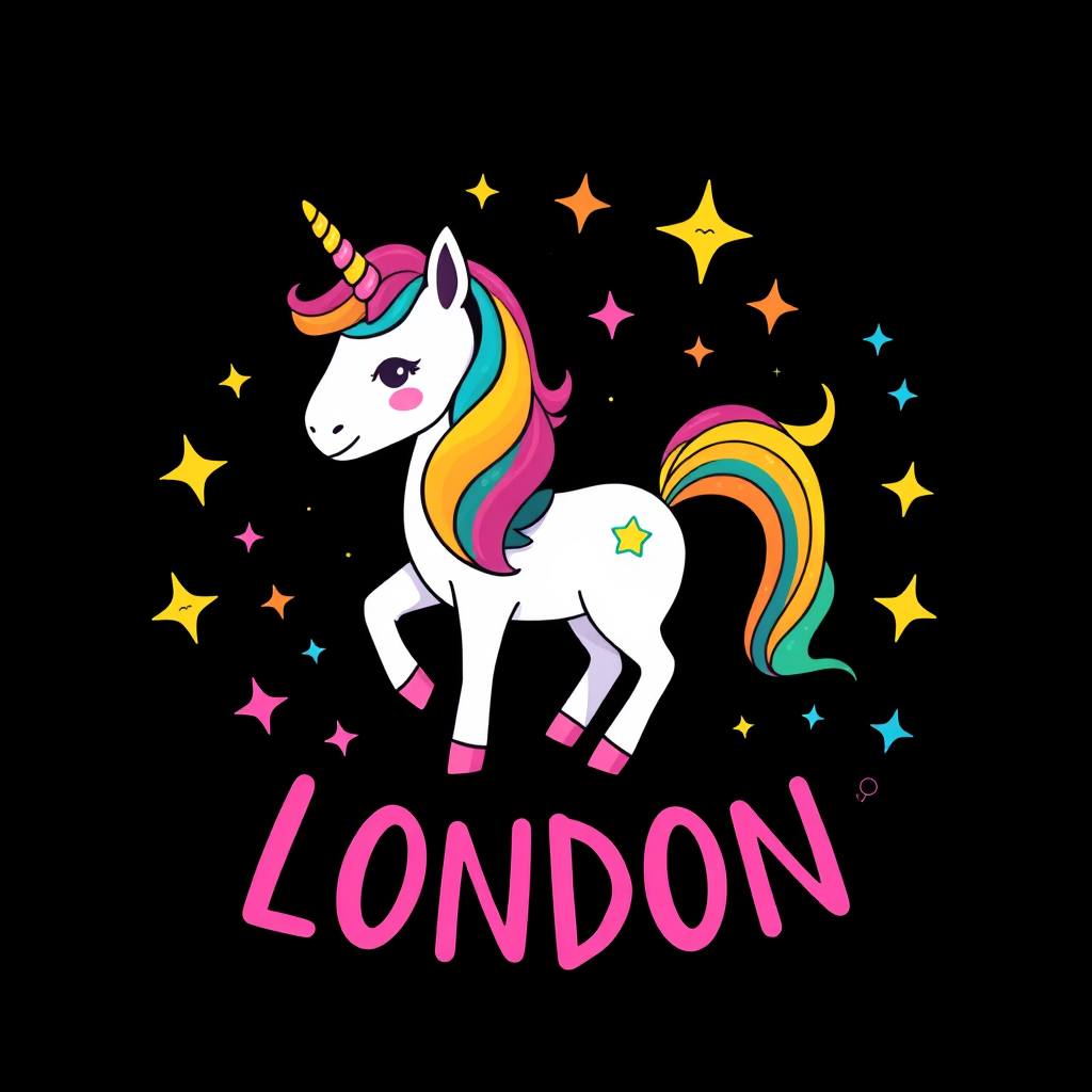 Whimsical Unicorn Graphic Design with London Text