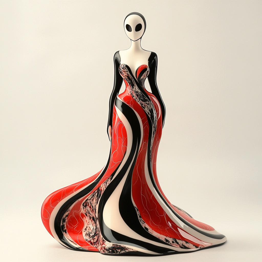 Whimsical Vinyl Figure: Elegant, Surreal, Flowing Gown