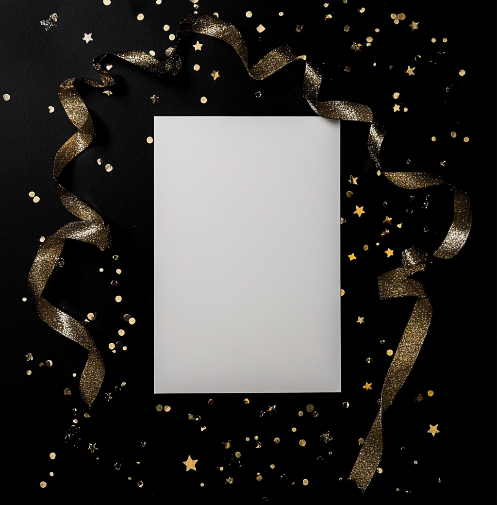 White Blank Card Mockup with Gold Ribbon