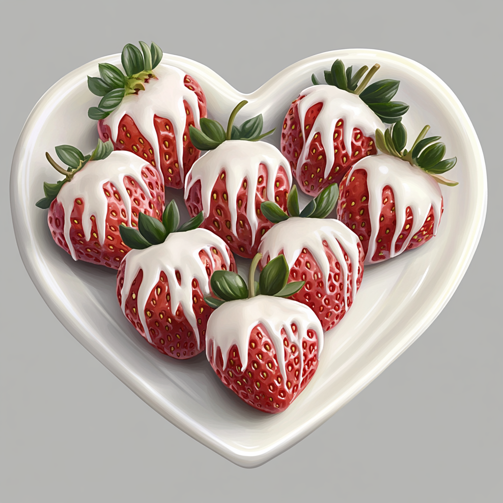 White Chocolate Strawberries on Heart-Shaped Plate