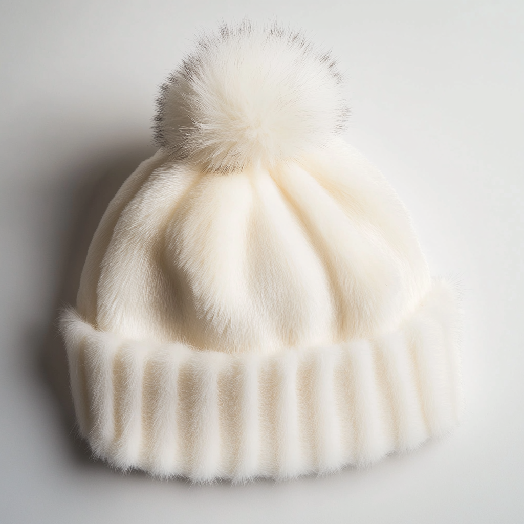 White Faux Fur Winter Hat for Sale.