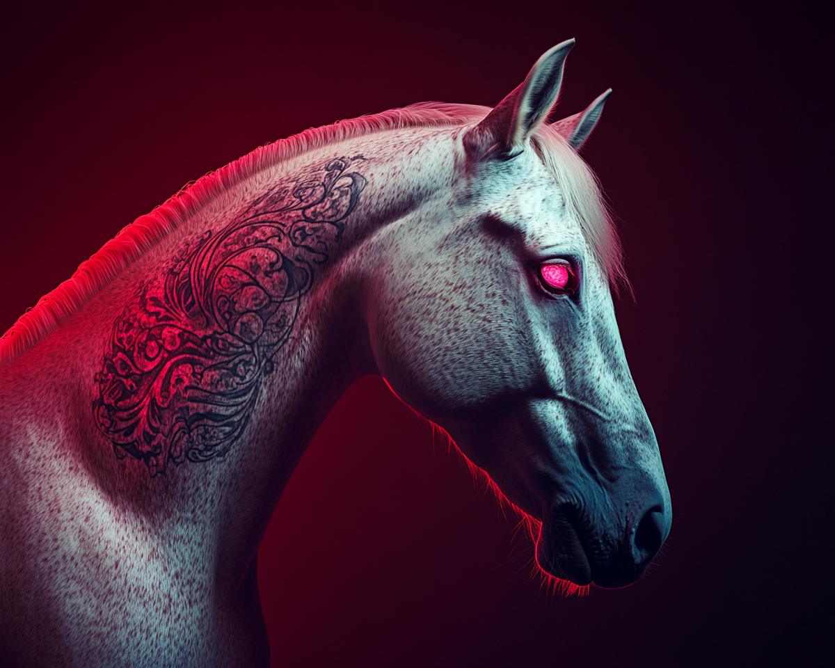 White Horse with Glowing Tattoos, Studio Lighting