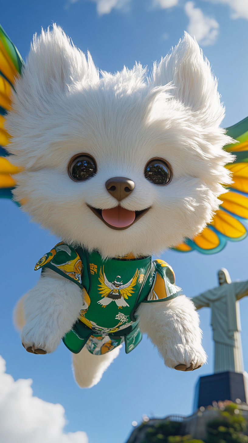 White Pomeranian Hero Soars by Christ the Redeemer