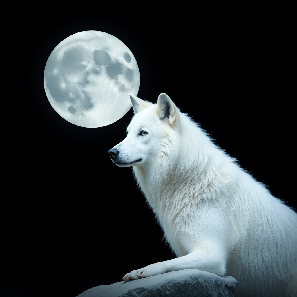 White Wolf Howling at the Moon