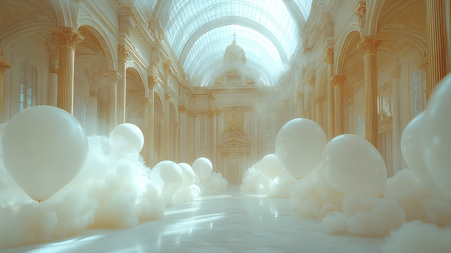 White balloons at Kazan Cathedral in Saint Petersburg