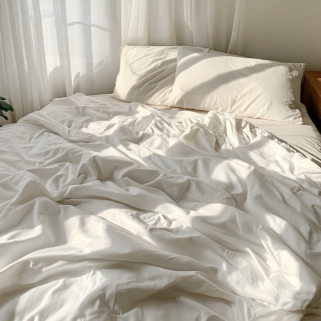 White bed blanket laid flat without wrinkles, stock image.