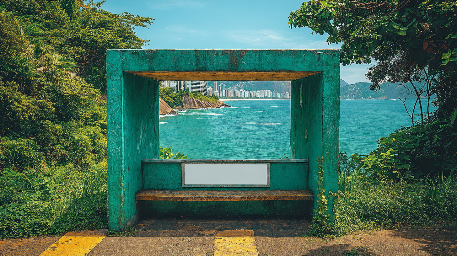 White bus stop poster in Rio de Janeiro